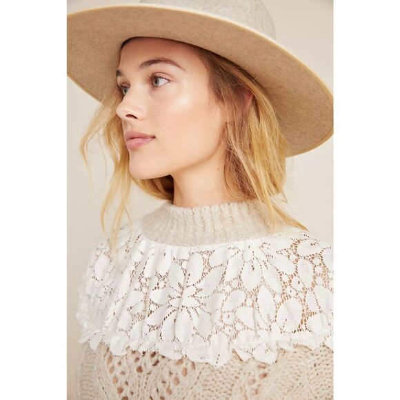 Anthropologie Suzanne Pointelle Lace Cream Sweater Size XS - Picture 11 of 12